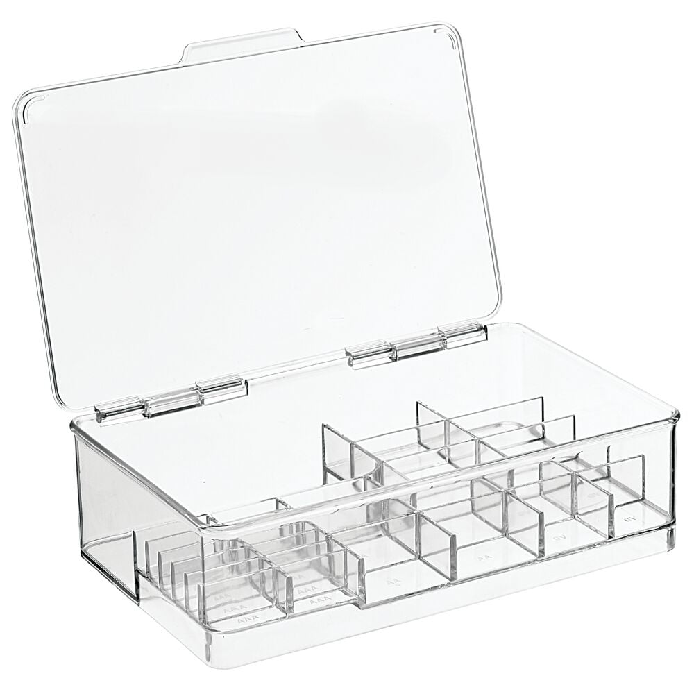 mDesign Plastic Large Stackable Divided Battery Storage Organizer Box