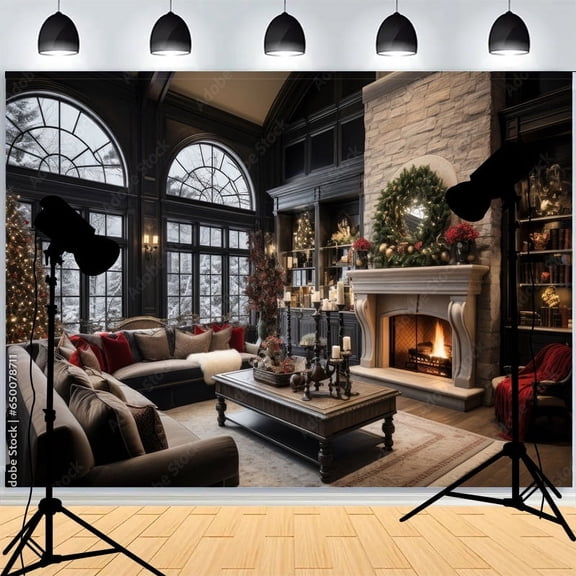 Front Door Window Christmas Day Wreach Photography Backdrops New Year Living Room Portrait Holiday Party Photo Background DD-12