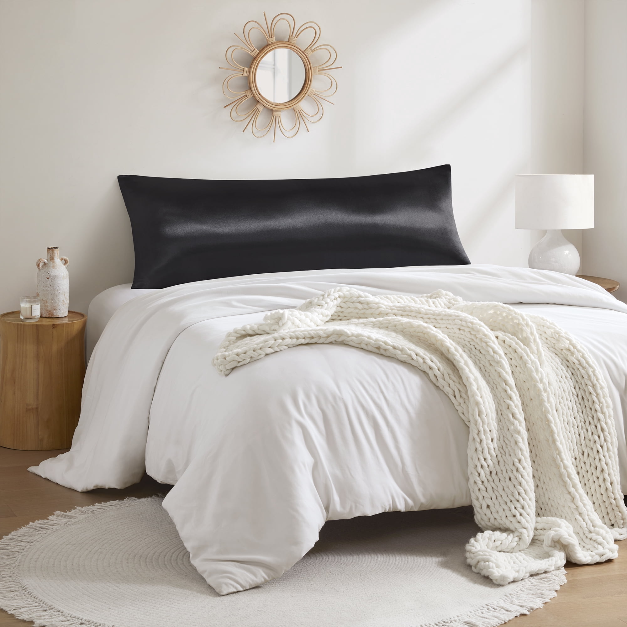 Mainstays Satin Body Pillowcase - Classic Black - Frizz Control & Cooling Comfort - 1 Pack