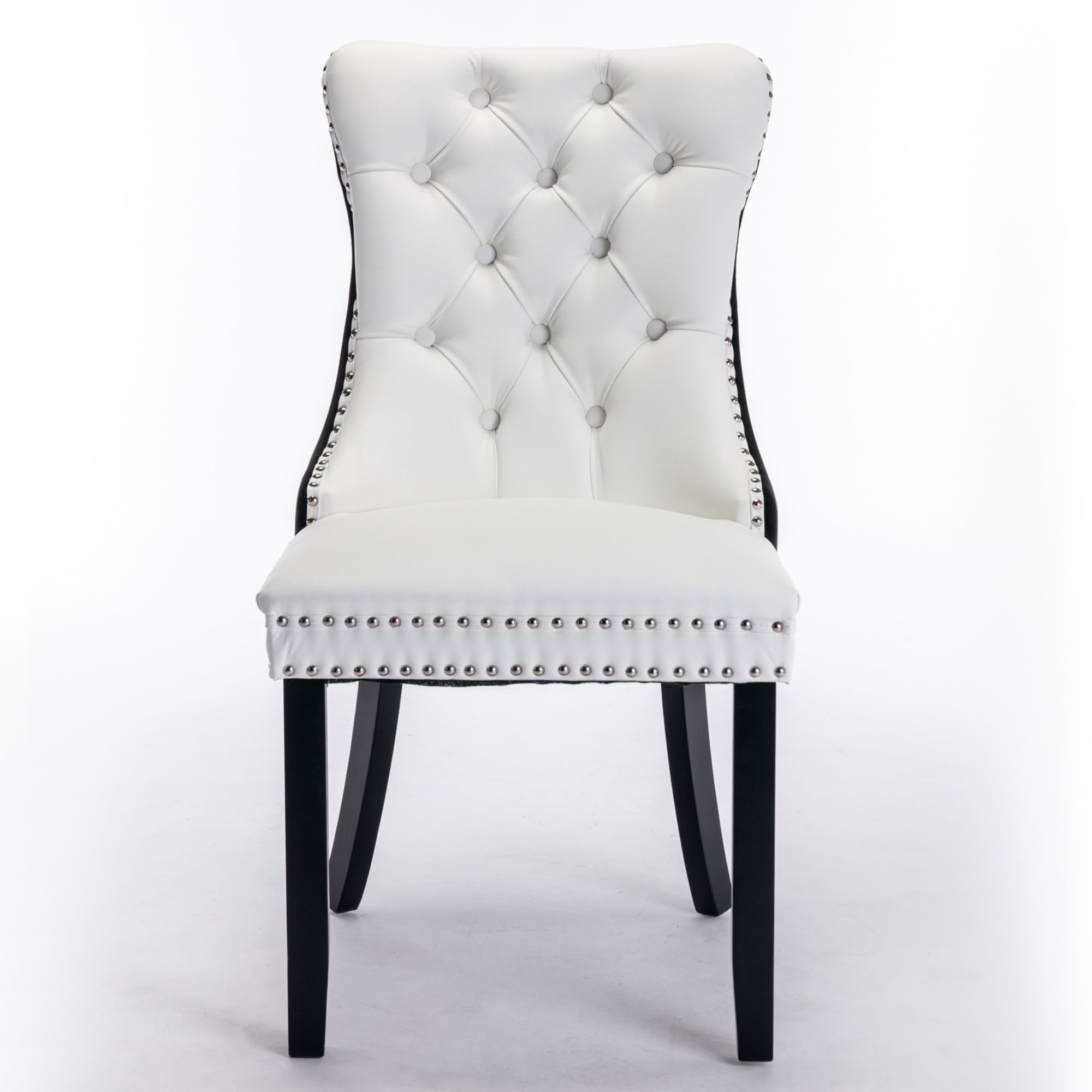 BSHTI 37.5-inch Modern Parson PU Leather and Velvet Upholstered Dining Chairs Set of 2 With Tufted Back, Nailhead Trim, Solid Rubberwood Legs for Dining Room (White+Black)