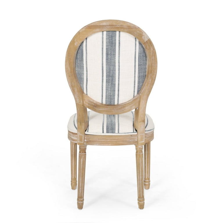 Lariya Fabric Dining Chairs, Set of 2, Dark Blue Stripes and Light