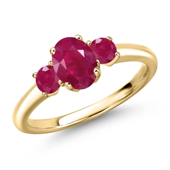 Gem Stone King 10K Yellow Gold Red Ruby Engagement Ring for Women | 1.50 Cttw | Oval 7X5MM | Gemstone July Birthstone | Size 9