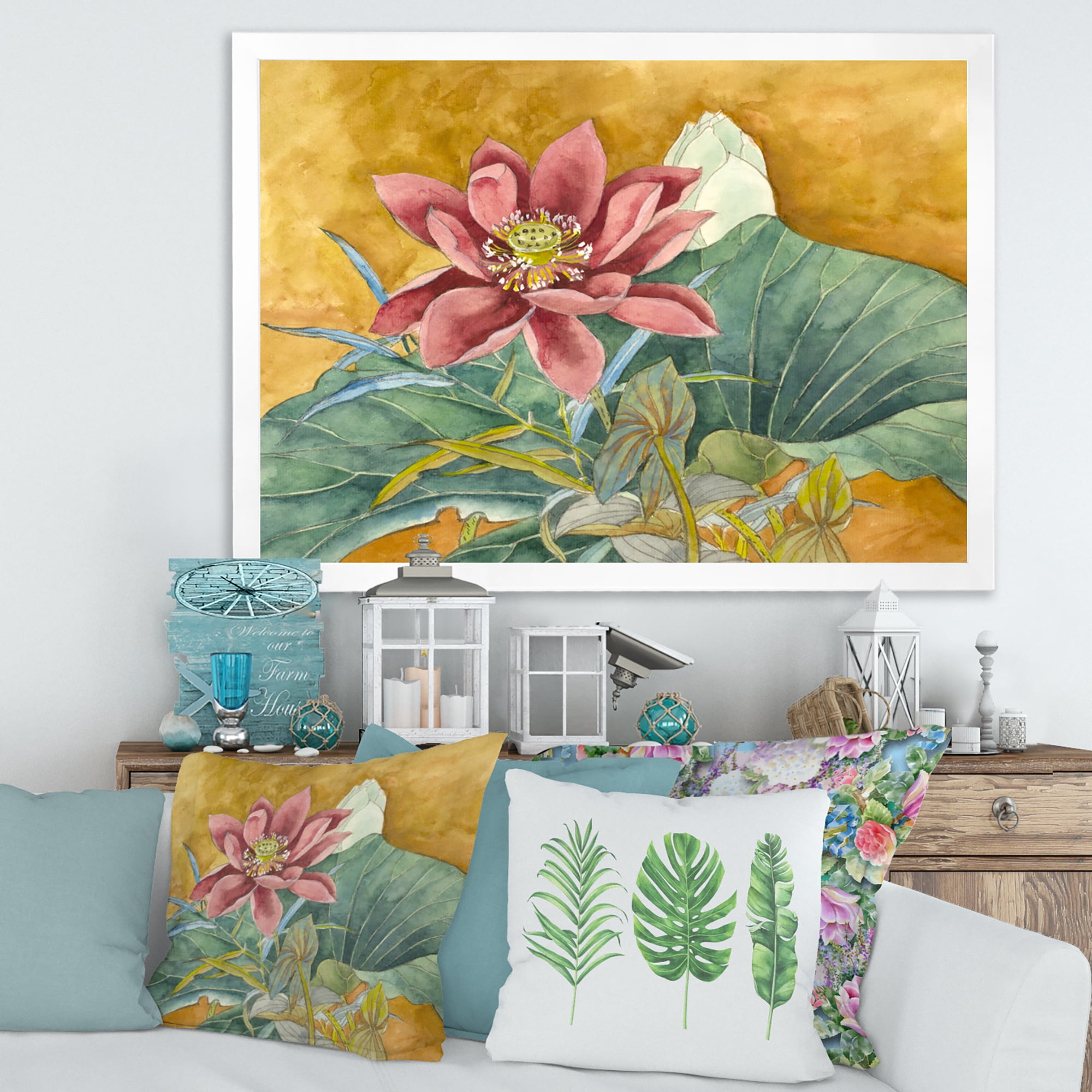 Designart 'Ancient Impression of Pink Lotus' Traditional Framed Art Print