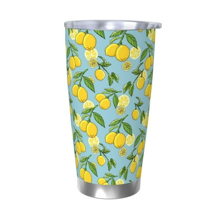 

Cauagu Lemon (3) Pattern 20oz Tumbler Stainless Steel Vacuum Insulated Tumbler with Lid Insulated Coffee Mug Thermal Cup with Splash Proof Sliding Lid-Without Straw