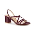 thumbnail image 1 of BLISSFUL STEP Women's Solid Color Strappy Slingback Block High Heels Sandals Burgundy 7, 1 of 7