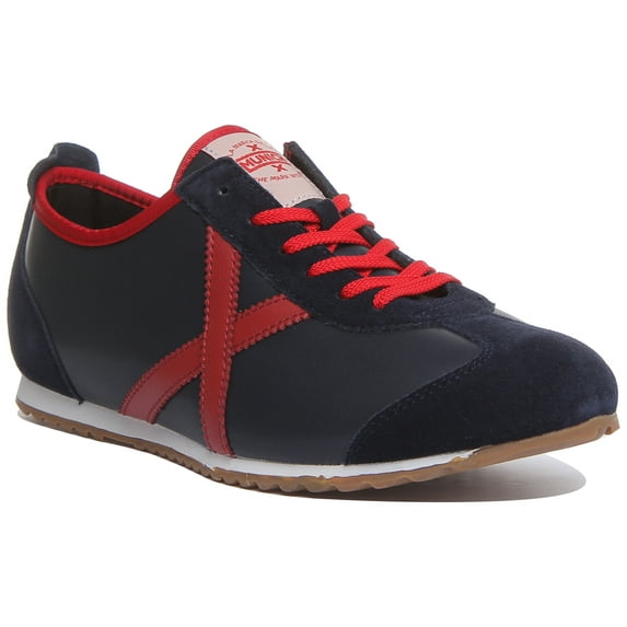 Munich Osaka 441 Men's Lace Up Leather Retro Inspired Slim Trainers In Navy Size 8.5