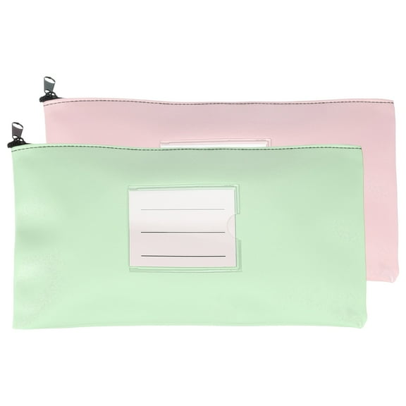 11x6 Inch Money Bags with Zipper, 2Pcs PU Leather Cash Deposit Bank Pouch Envelopes Check Wallet for Coin Cosmetics Invioce Bill, Pink/Green