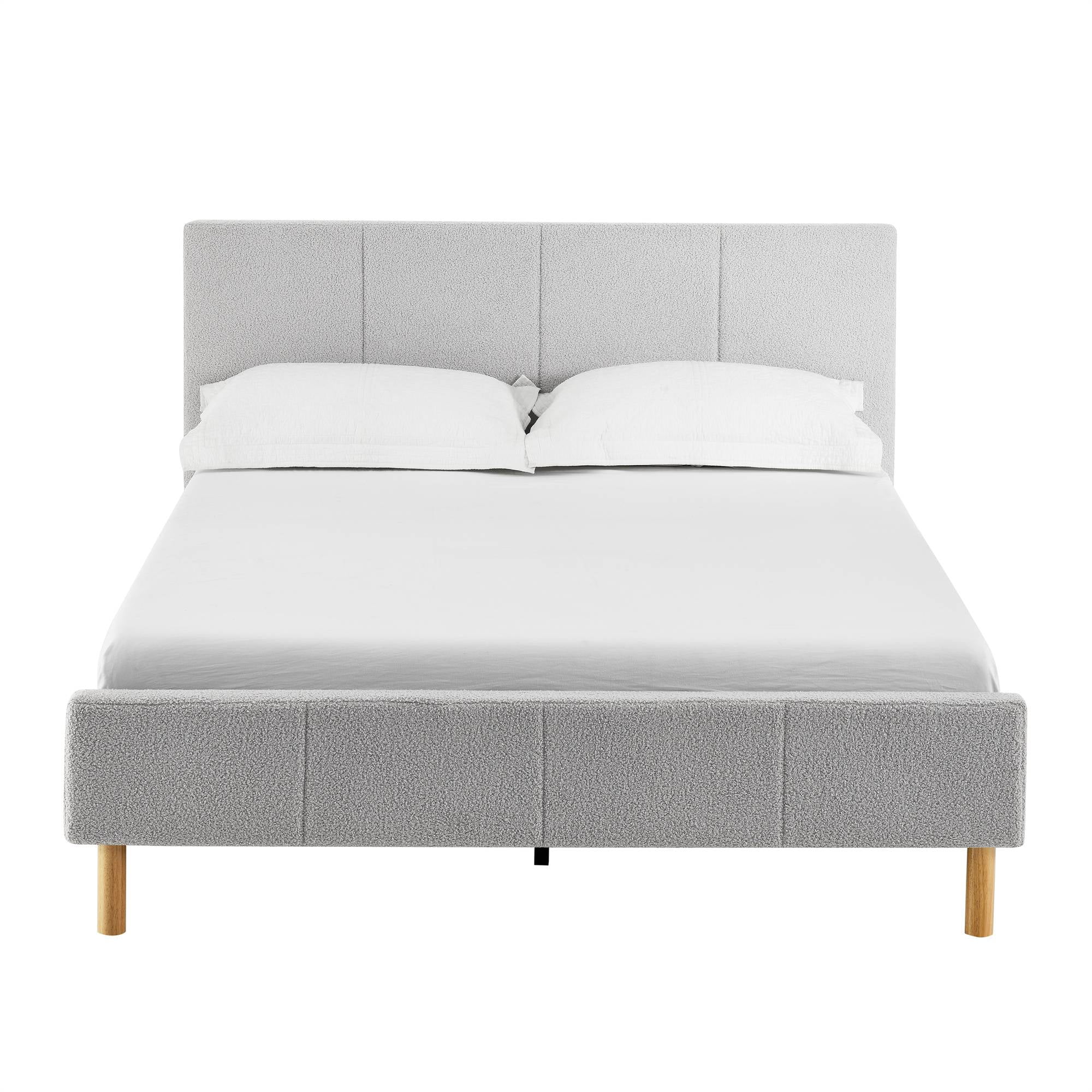 BSHTI Wood Slats Modern King Size Platform Bed Frame with Upholstered Headboard and wood slats support for Livingroom,No Box Spring Needed