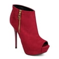 thumbnail image 1 of Qupid CH95 Women Suede Peep Toe Zipper Stiletto Ankle Bootie, 1 of 5
