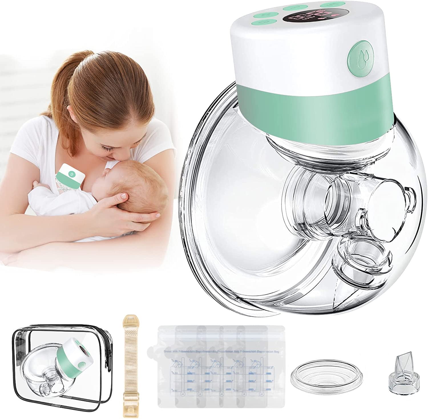 Breast Pump,Double Wearable Breast Pump,Electric Hands Free Breast Pumps with 2 Modes,9 Levels,LCD Display,Memory Function Rechargeable Double Milk Extractor with Massage and Pumping Mode-27mm Flange 