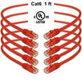 thumbnail image 1 of iMBAPrice 1 Feet Cat6 Cable - Premium Grade RJ45 Ethernet Snagless Patch Cord (Pack of 5) Red, 1 of 3