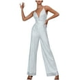 thumbnail image 2 of BONIXOOM Jumpsuits for Women Women's Pants Solid Mid Waisted Long Ski Casual Dress Baggy Fit Straight-Leg Dress White XL, 2 of 6