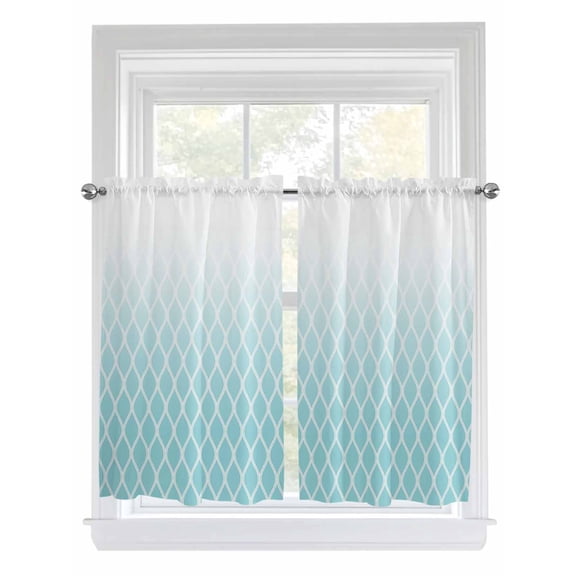 Kitchen Curtains 54 Inches length, Aqua Ombre Stripe Window Treatment Curtain Drapes, Modern Abstract Art Gradient Striped Thermal Insulated Drapes for Basement Hotel RV, 42"x54", 2 Panels
