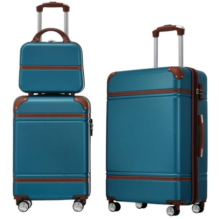 EUROCO 3 Piece Luggage Sets, ABS Hardside Suitcase with Cosmetic Case,Double Spinner Wheels and TSA Lock,20" Carry On Travel Suitcase Set,Blue