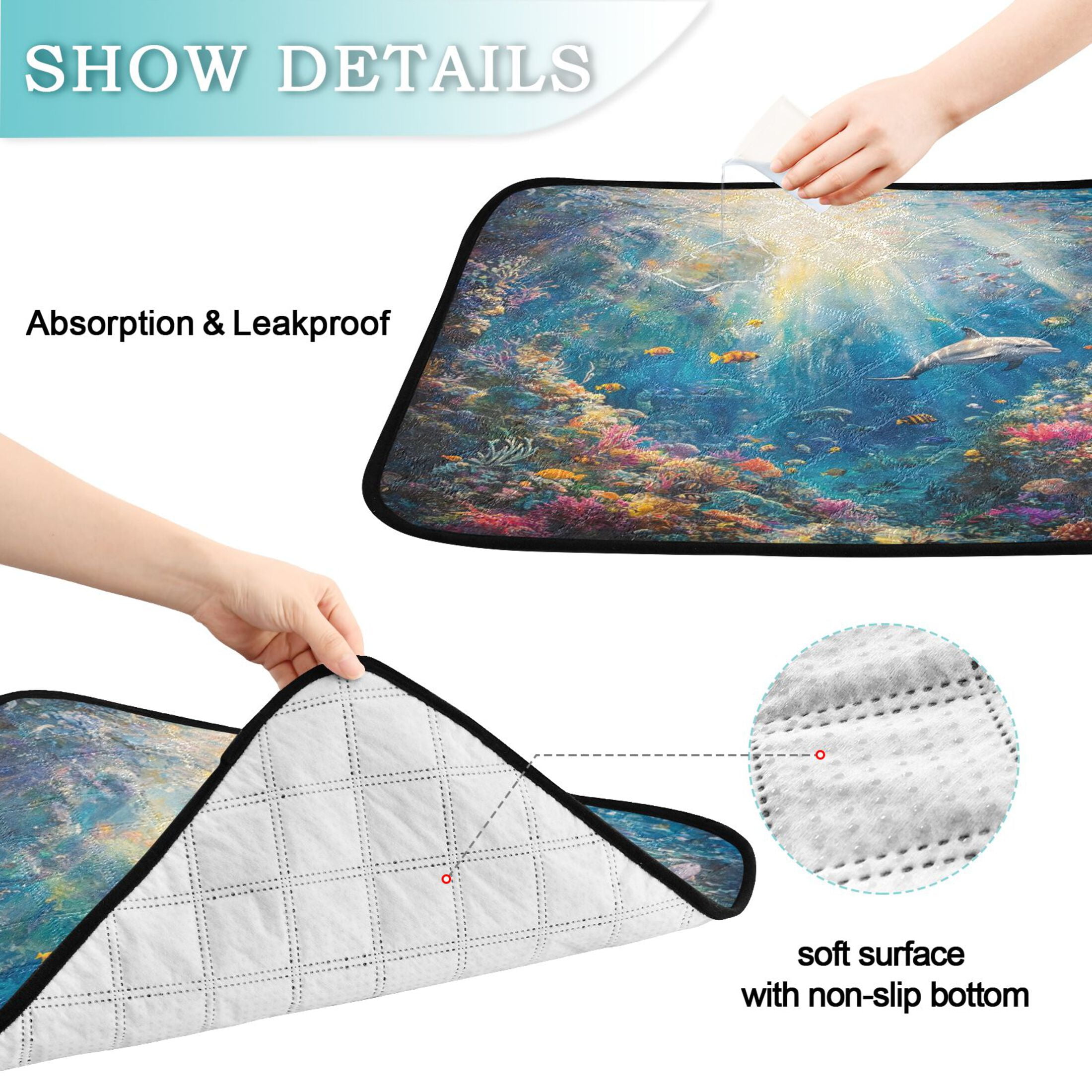 Qxltty Underwater World Cat litter Pads Pet Set of 3 Diaper Mats Center Anti-leakage Layer Absorbent Soft and Comfortable