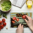 thumbnail image 4 of Retro Cutting Board, Old Hot Chocolate Commercial in Funky Shaded Color with Cocoa Beans and Mug Print, Decorative Tempered Glass Cutting and Serving Board, Small Size, Multicolor, by Ambesonne, 4 of 5