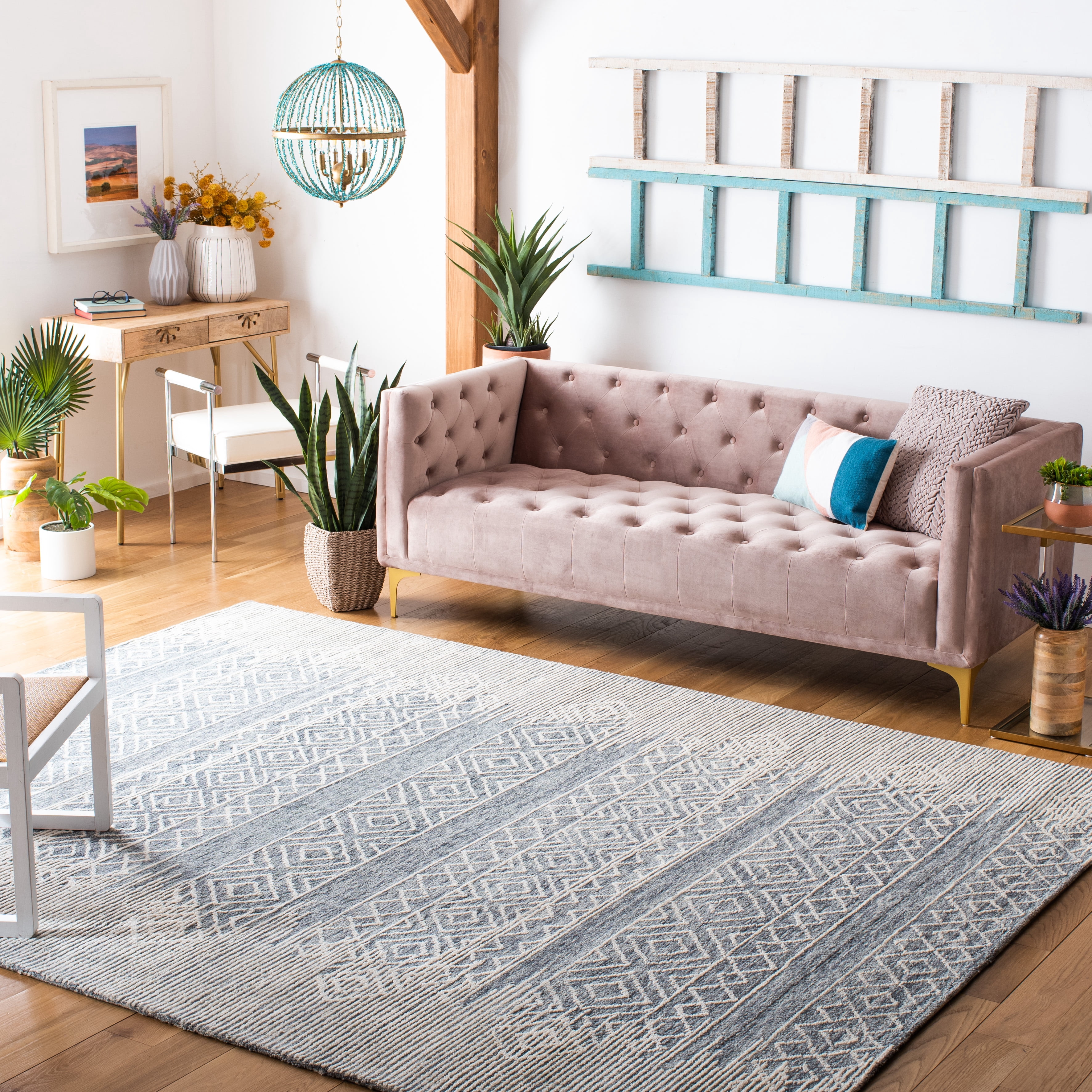 SAFAVIEH Metro Rae Striped Area Rug, Natural/Blue, 8' x 10'