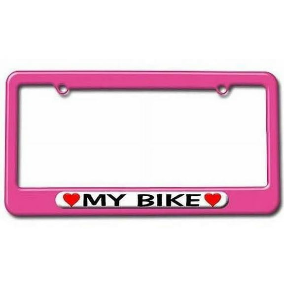 My Bike Love with Hearts License Plate Tag Frame, Pink Color