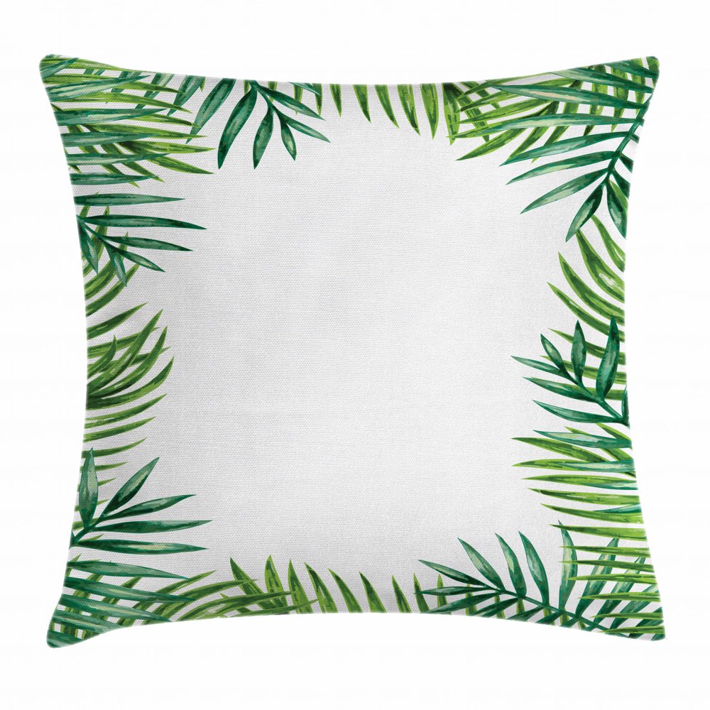Green Leaf Throw Pillow Cushion Cover, Frame with Fresh Leaves