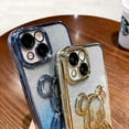 thumbnail image 4 of Electroplated 3D Bear for iPhone 15 Case for Women Glitter Floating Liquid Quicksand Case Shiny Cute Flexible Protective Phone Case with Camera Protector (Blue), 4 of 10