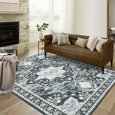 CAROMIO Area Rugs 5' x 7' Rug for Living Room Boho Vintage Floral Throw Rug Bedroom Rug, Black