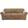 thumbnail image 4 of Stretch Velvet Plush Sofa Covers Couch Armchair Slipcover Protector with Cushion Covers, Light Brown, For 3-Seater Sofa, 4 of 14