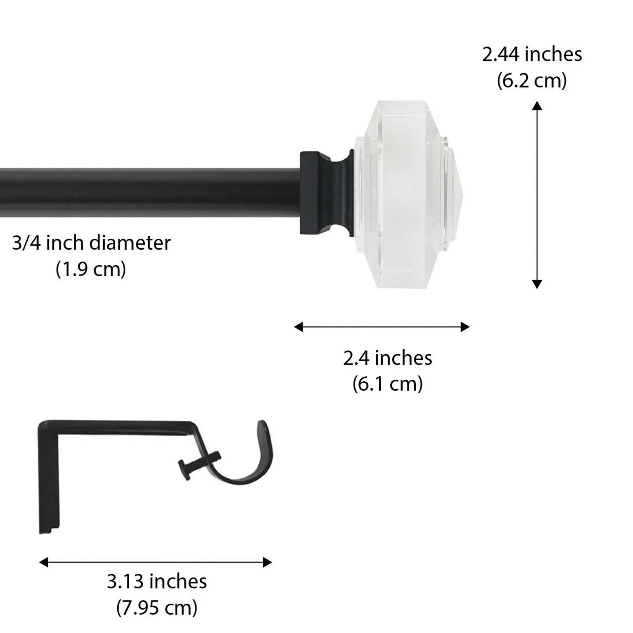 Mainstays 3/4" Acrylic Square Adjustable Single Curtain Rod, 30-84", Black