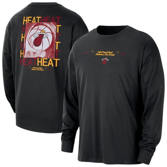 Men's-Nike Black Miami Heat Courtside Oversized Long Sleeve T-Shirt