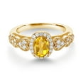thumbnail image 2 of Gem Stone King 18K Yellow Gold Plated Silver Yellow Citrine and White Moissanite Engagement Ring for Women | 0.93 Cttw | Oval 7X5MM | Gemstone November Birthstone | Size 8, 2 of 3