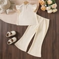 thumbnail image 5 of WUANDIXFA Girl's 2 Piece Outfit 3D Flower Sleeveless Neck Tank Top with Pants Set (Beige, 2-3 Years), 5 of 8