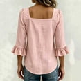 thumbnail image 4 of GERsome Womens T-Shirts Ruffled 3/4 Sleeve Square Neck Bowknot Trim Loose Fit Blouses for Casual Work Travel Pink L, 4 of 5