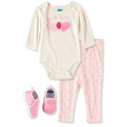 Bon Bebe Girls 0-9 Months Bodysuit Pant Set with Matching Shoes Pink 6-9 Months