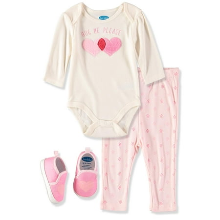 Bon Bebe Girls 0-9 Months Bodysuit Pant Set with Matching Shoes Pink 0-3 Months