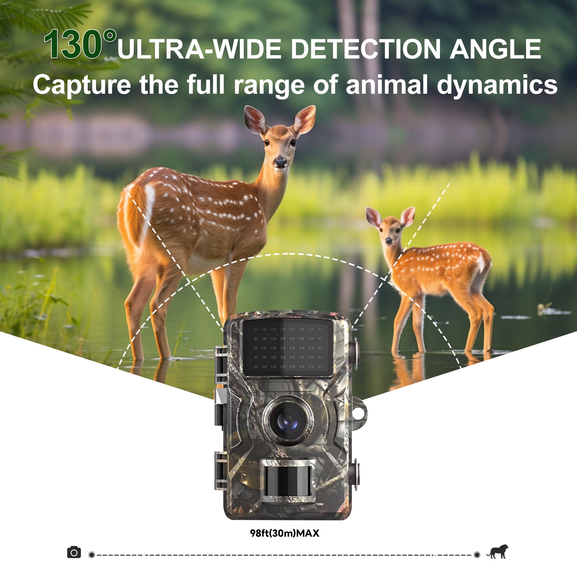 Trail Camera with 2K HD Night Vision, 4MP, 0.4s Trigger Speed, 130° Lens, IP66 Waterproof