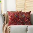 thumbnail image 2 of Red Boho Pillow Covers 18x18 Set of 2 Vintage Ethnic Carpet Pattern Bohemian Floral Print Decorative Throw Pillow Cases Outdoor Farmhouse Decoration for Sofa Couch Bed, 2 of 6