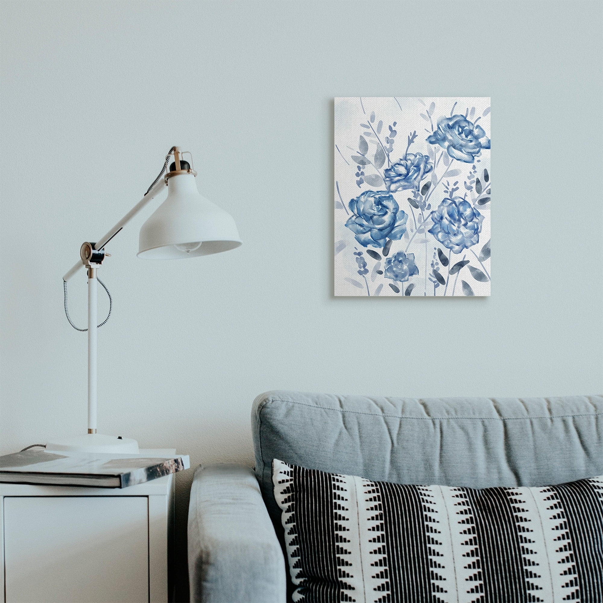 Stupell Industries Blue Rose Garden Abstract Toile Florals Canvas Wall Art, 16 x 20, Design by Ziwei Li