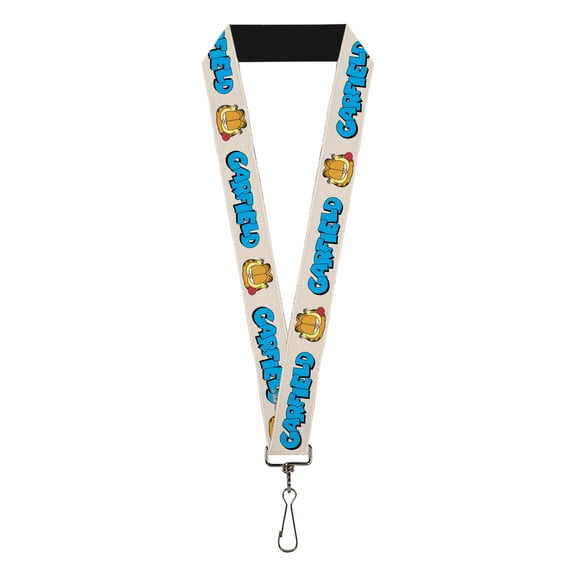 Nickelodeon Lanyard, Garfield Title Logo and Smiling Tongue Pose White, Elastic