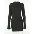 thumbnail image 3 of Doomiva Women's Long Sleeve Bodycon Zipper Back Mock Neck Mini Dress Clubwear Night Out Party Black M, 3 of 6