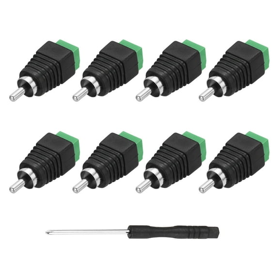 8Pcs RCA Cable Solderless Adapter, Audio/Video Speaker Wire RCA Male Plugs, Screw Terminal Connector, Black(Includes Screwdriver)