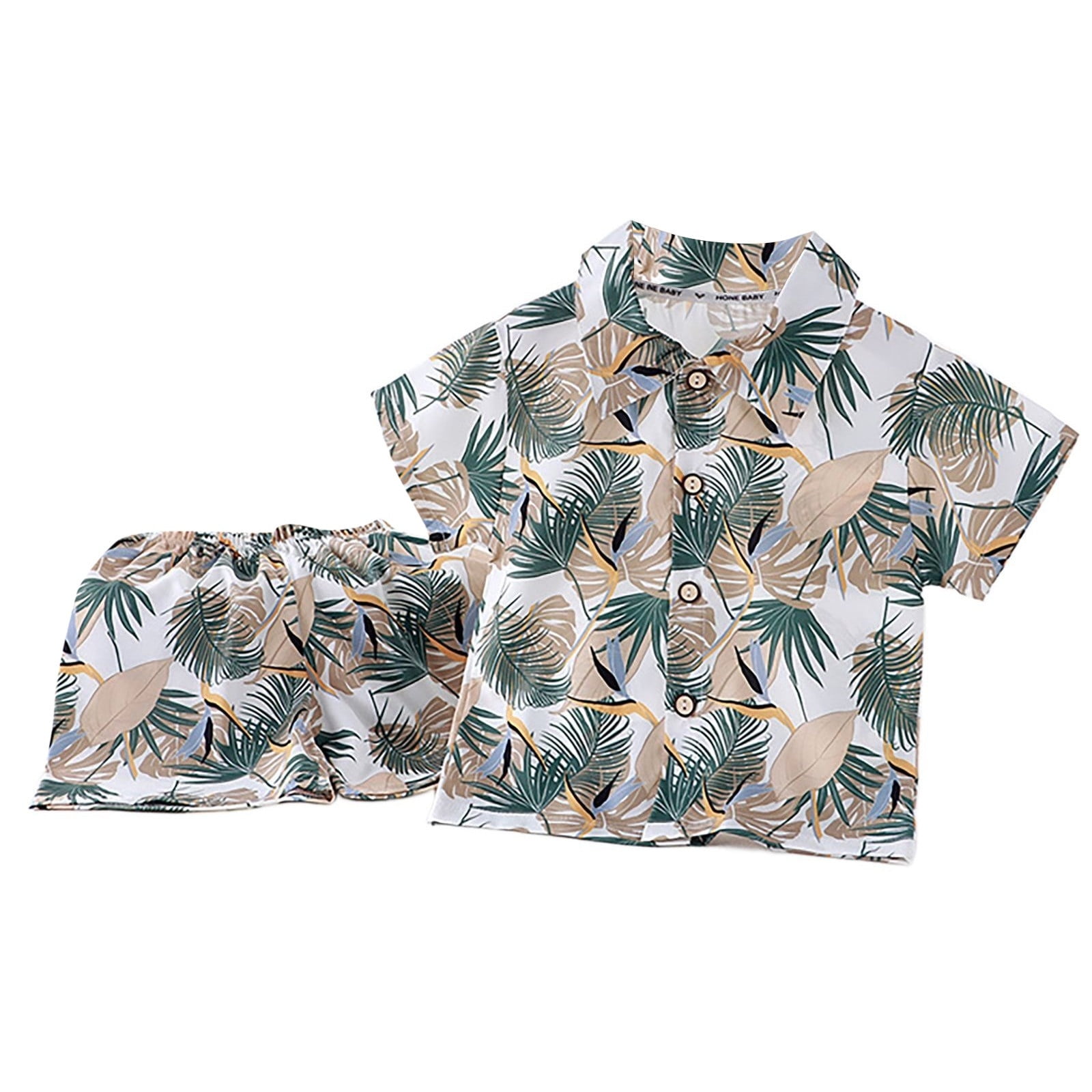 WOYY Boys Hawaii Beach Outfits Summer Tropical Print Short Sleeve Shirt Shorts Set Children s Clothes Sets Sizes 1-7