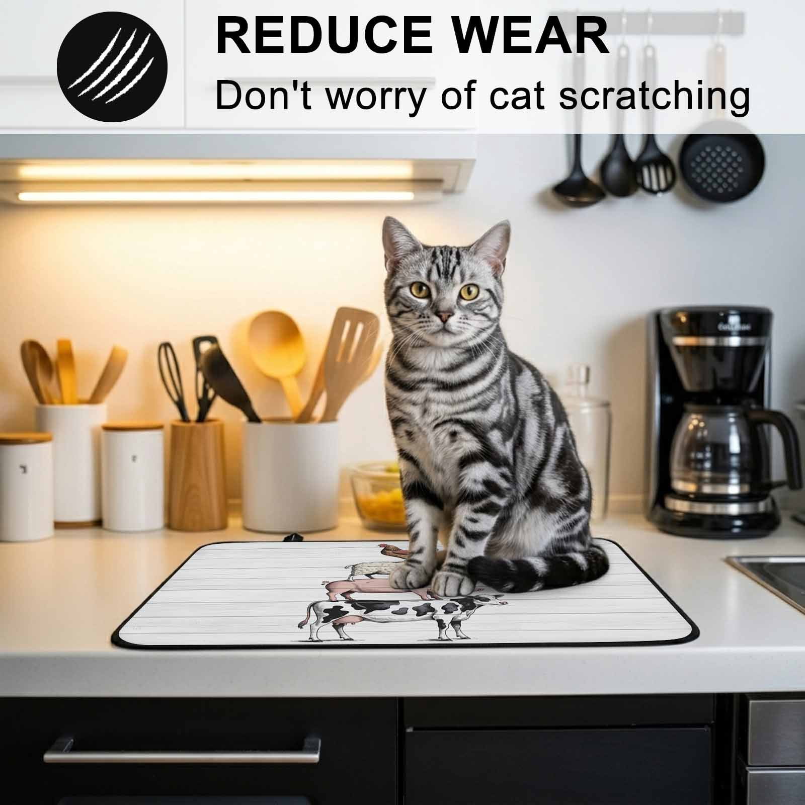 Farmhouse Wooden Grain Stove Top Cover for Electric Stove, Heat-proof & Non Slip Glass Top Stove Cover Protector, Modern Country Cow Pig Chicken Kitchen Flat Cooktop Rubber Mat 36x21 Inches