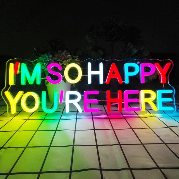 I'm So Happy You're Here Neon Sign,Positive Affirmation Neon Light Sign for Classroom Wedding Party Store Home Business Decor Gift