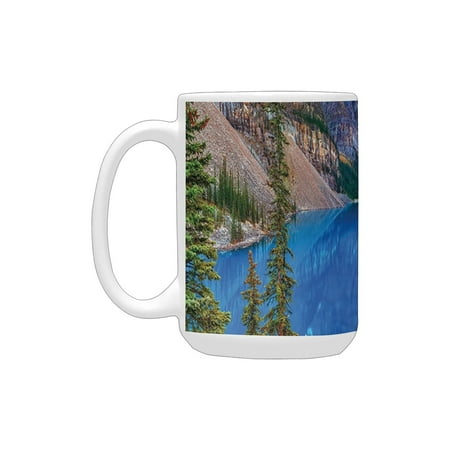 

Lake House Decor Collection Moraine Lake Sunrise in Banff National Park Clear Sky Reflection Colorfu Ceramic Mug (15 OZ) (Made In USA)
