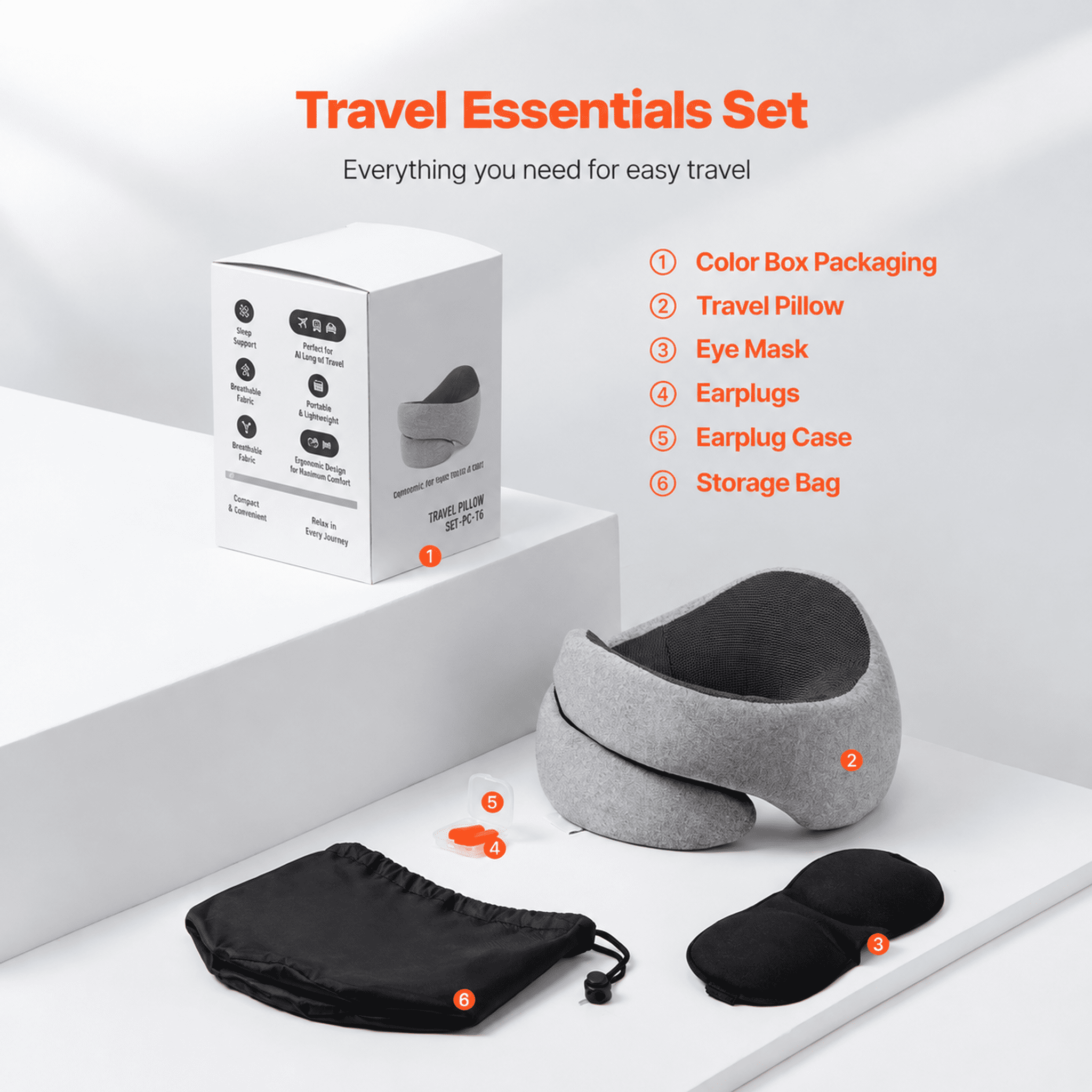 360° Rotating Dual Support Travel Pillow, Ergonomic Neck Curve Fit Pressure Relief, Comfortable Head Neck Support for Airplane Car Office Nap