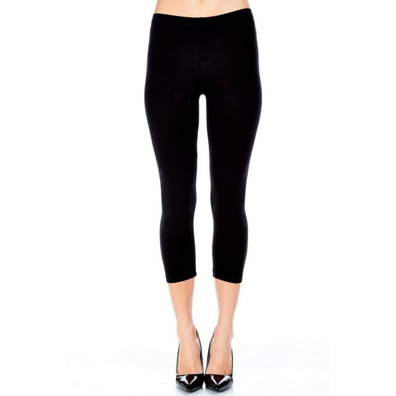 Cotton Spandex Capri Leggings Below Knee Plain Solid Stretchy Capris Junior Size(S-3X)
