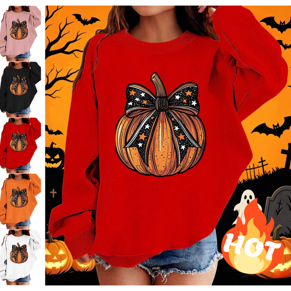 Mifsaly Girls Boys Halloween Sweatshirt Casual Oversized Pumpkin Graphic Crewneck Long Sleeve Sweatshirts Vintage Fall Pullover Top for Autumn Everyday Festival Red,3-4Years