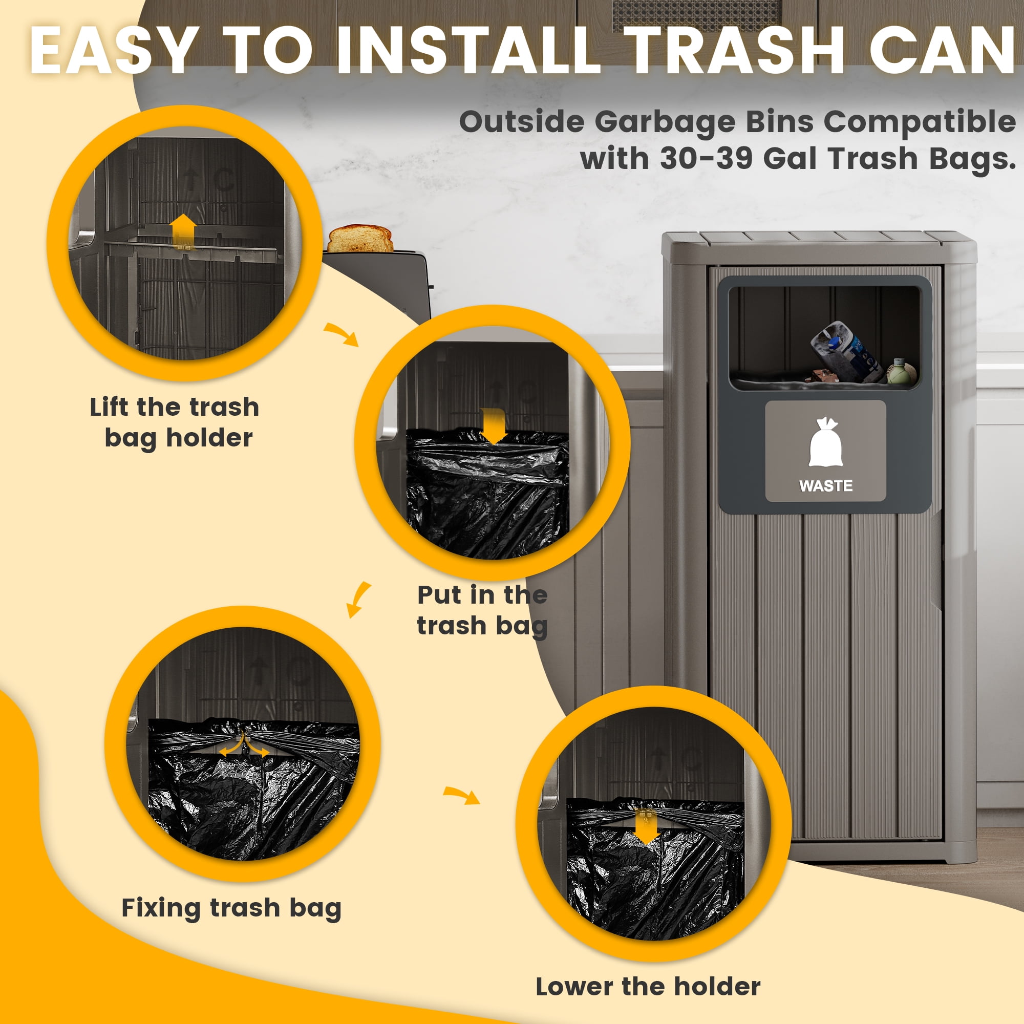 Bifanuo 42 Gallon Trash Can – Durable, Waterproof Resin Garbage Bin for Indoor & Outdoor Use, Weather-Resistant Commercial Trash Can for Patio, Kitchen, 1-Pack