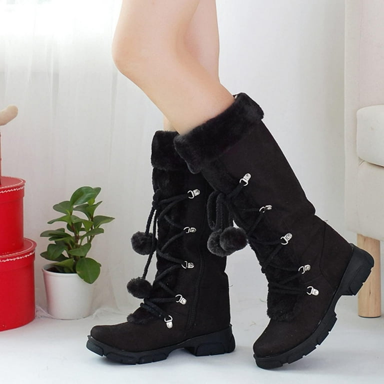 Aueoeo Women's Snow Boots Lace-up Zipper Snow Plush Cotton Warm