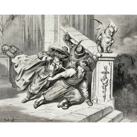 Scene From Bluebeard By Charles Perrault The Brothers Kill Bluebeard And Save Their SisterAnd Now Both Brothers Had Pierced His Body With Their Swords And He Fell Dead After A Work By Gustave Dore