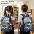 thumbnail image 4 of ZIATUBLES 17 Inch Clear Backpack, Heavy Duty Cassette Tape Music Print Fabric & PVC Transparent Bag with Front Pockets & Side Mesh, Large Capacity See Through Bookbag for School Work Travel, 4 of 7